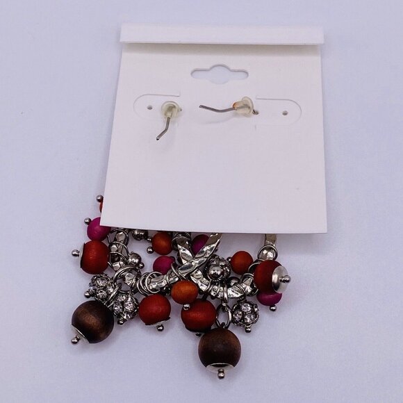 Croft & Barrow Pink Brown Silvertone Bead Hoop Earrings New - Picture 4 of 4